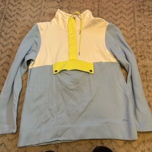 LL Bean Signature Cream and Light Blue Pullover with Yellow Trim